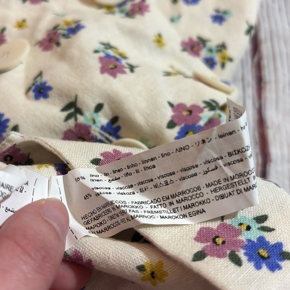 Zara Linen Blend Floral Crop Button Square Neck Top - Picture 7 of 7